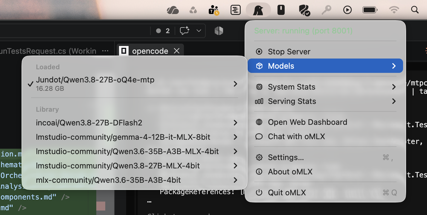 oMLX Status Bar Menu