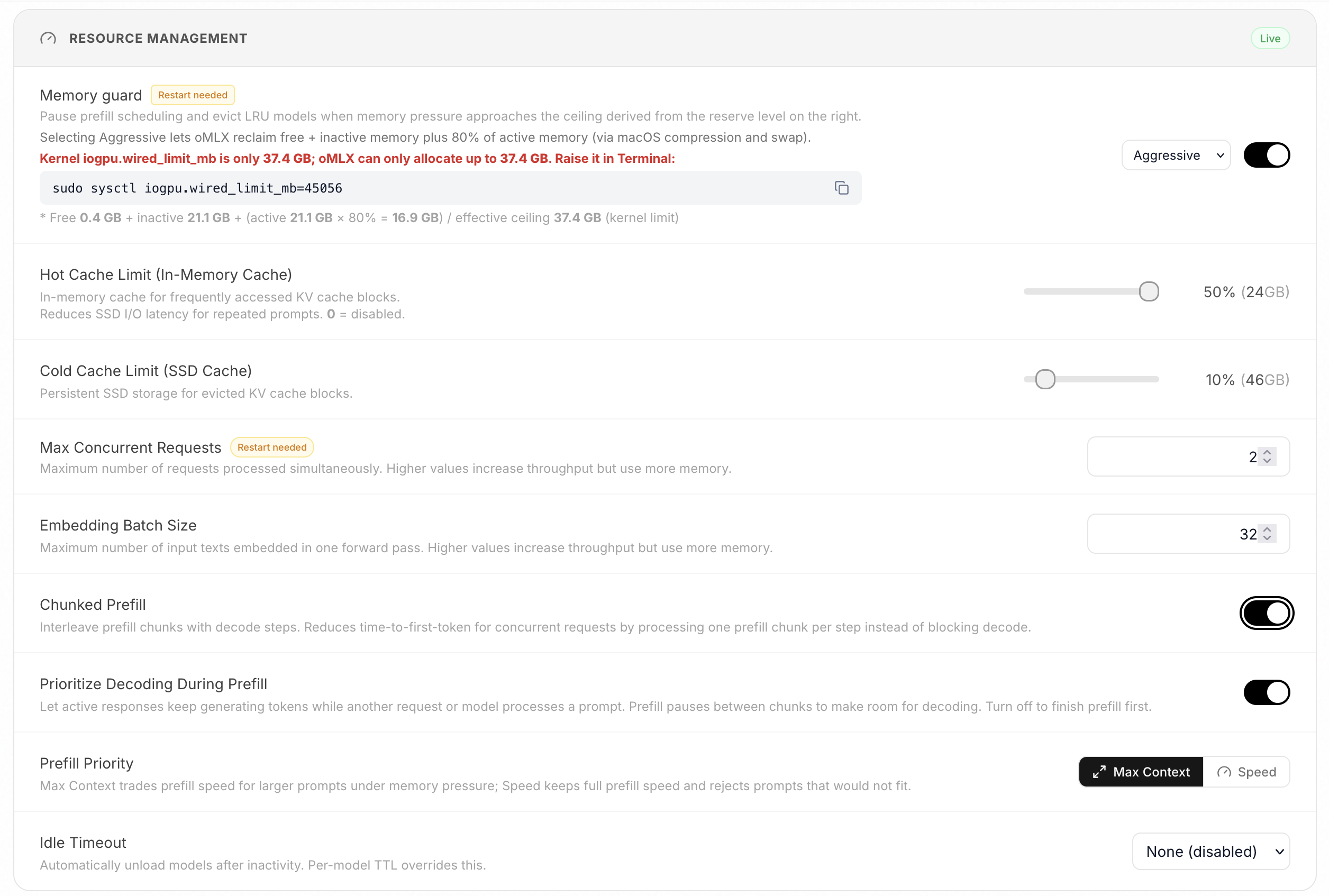 Resource Management Settings